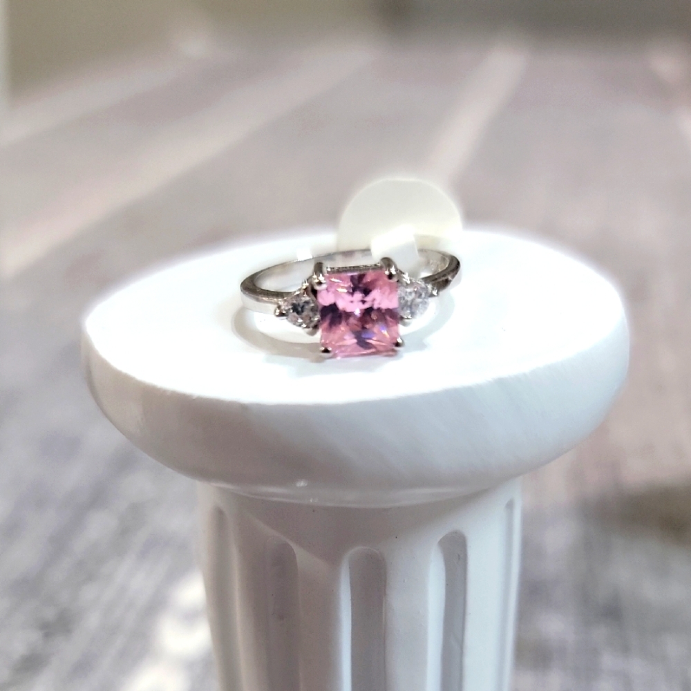 Silver 925 Size 6 Elegant Pink Gemstone Romantic Style
